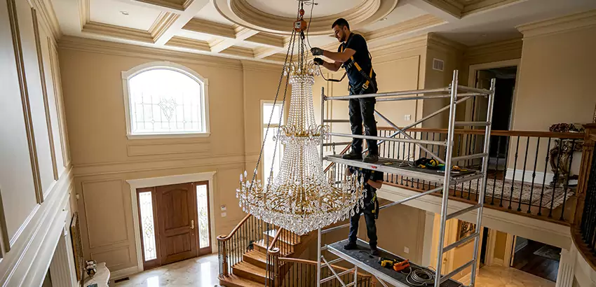 Two-Story Foyer Chandelier Installation in Centerton